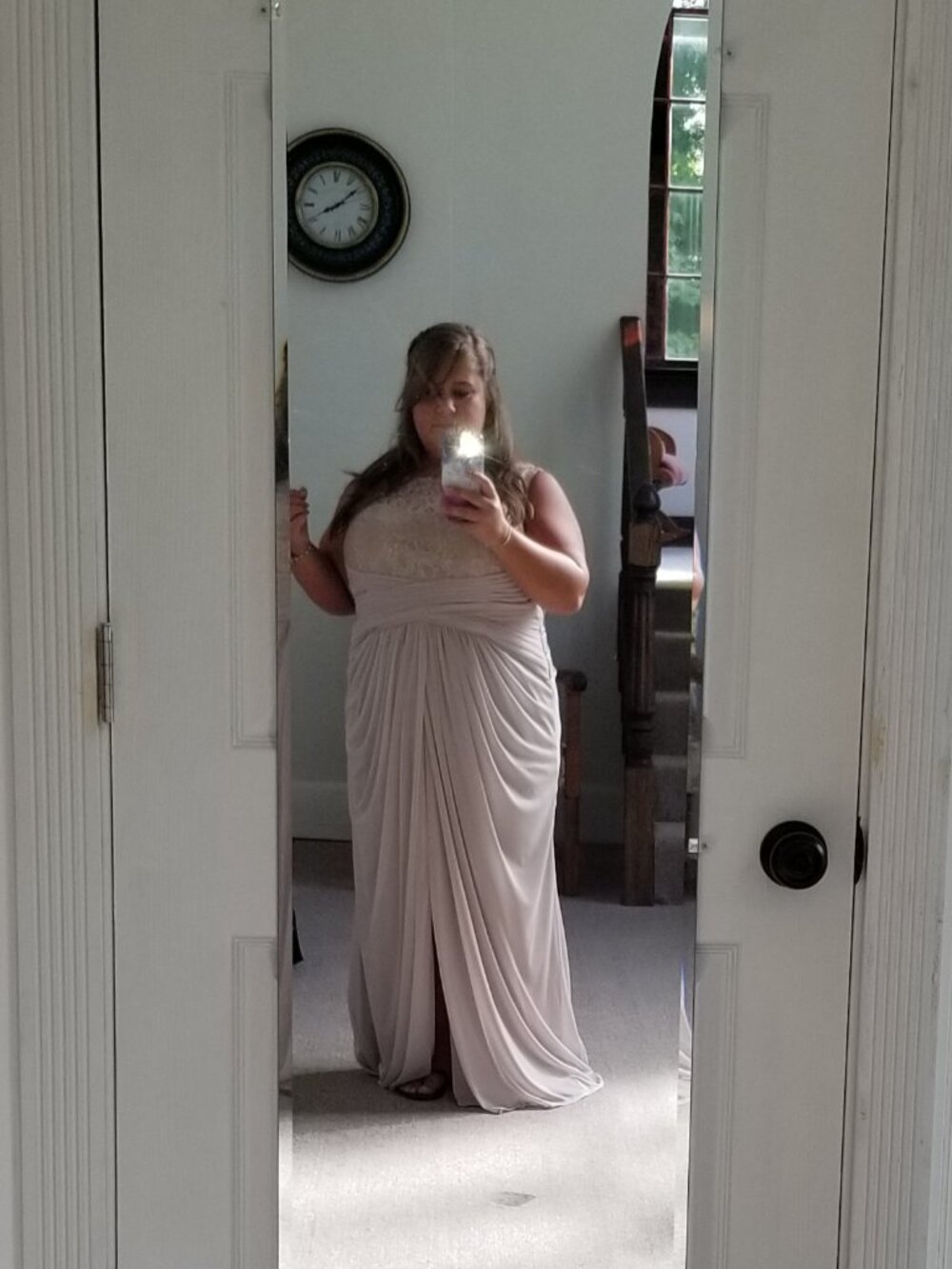 David's Bridal Size 20 Taupe Gold Lace Bridesmaid Dress 58"